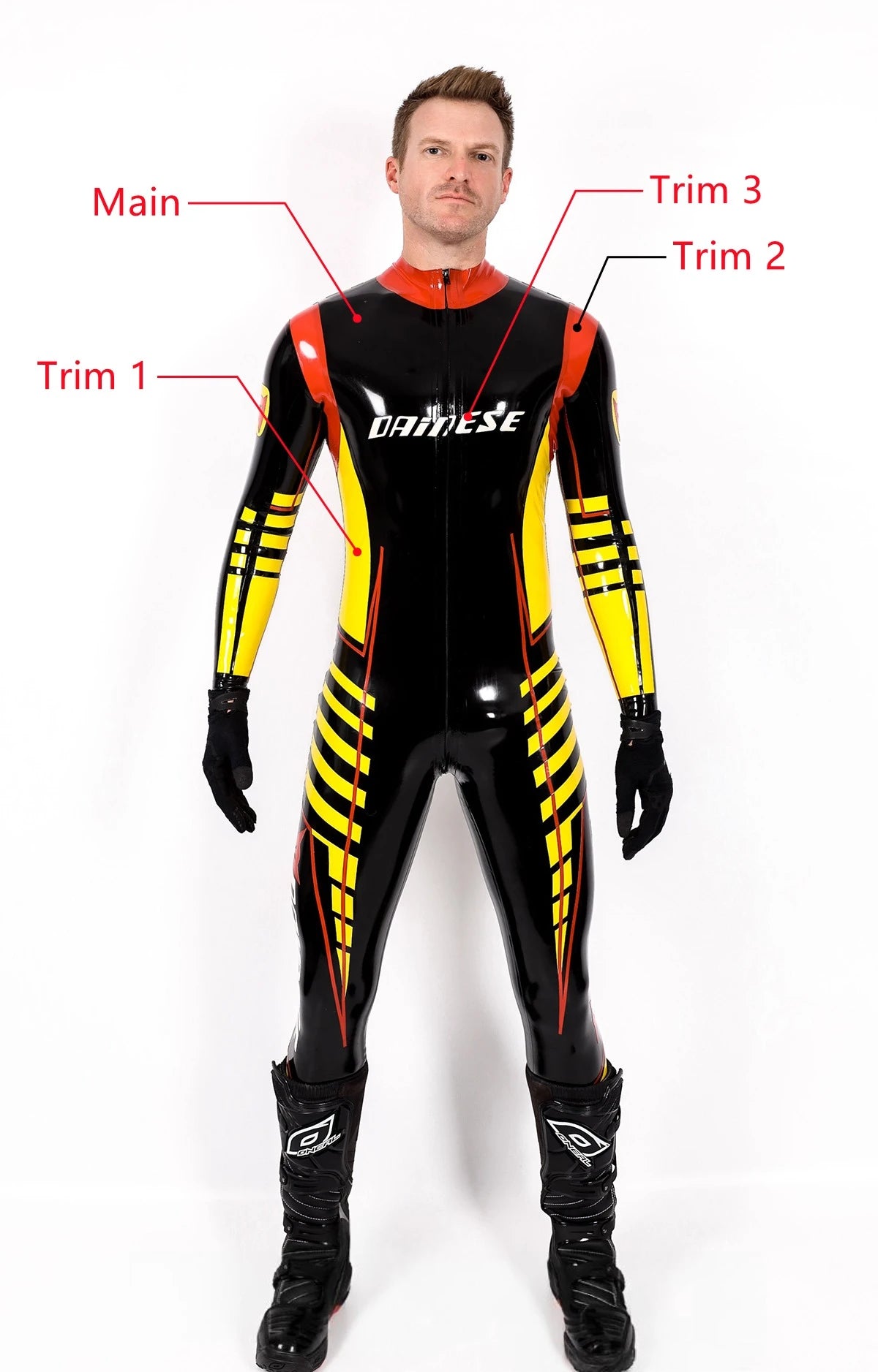 Black Male 'MotoGP' Branded Latex Biker Style Latex Catsuit