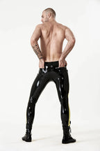 Black Male Latex Striped-Leg Jeans