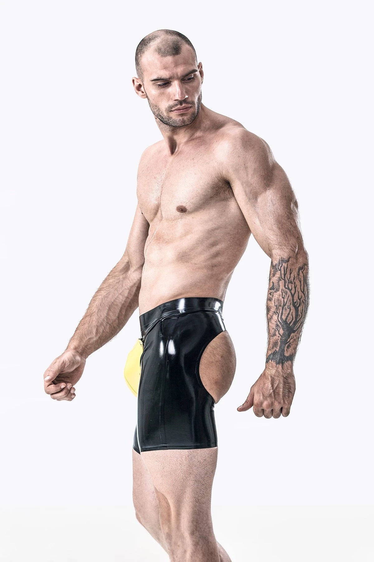 Black Male Latex Codpiece & Bum Hole Shorts