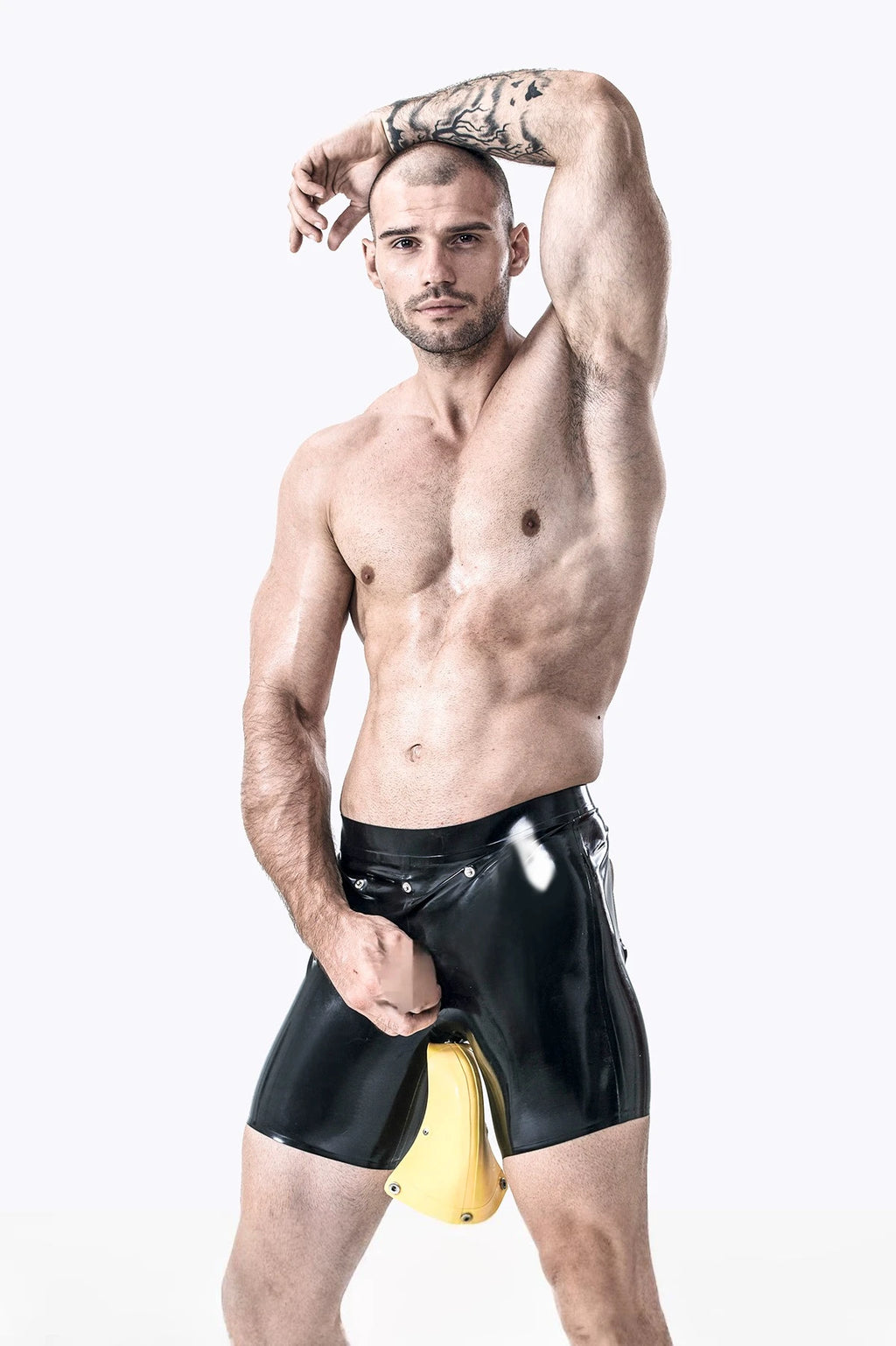 Black Male Latex Codpiece & Bum Hole Shorts