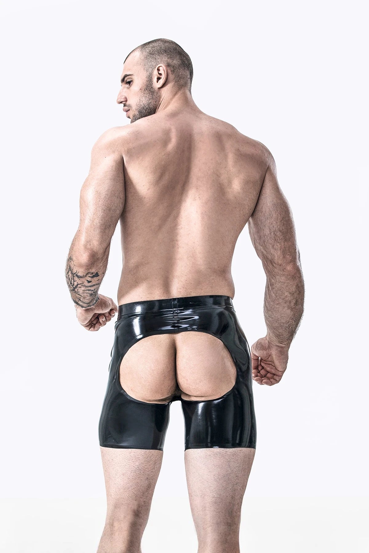 Black Male Latex Codpiece & Bum Hole Shorts