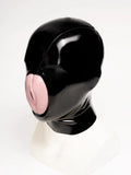 Black, trim color is Baby Pink (for mouth pussy) Micro-Perforated Pussy Mouth Latex Hood