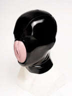 Black, trim color is Baby Pink (for mouth pussy) Micro-Perforated Pussy Mouth Latex Hood