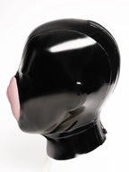 Black, trim color is Baby Pink (for mouth pussy) Micro-Perforated Pussy Mouth Latex Hood