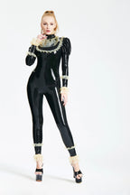 Black, trim color is Froo Froo Latex Catsuit