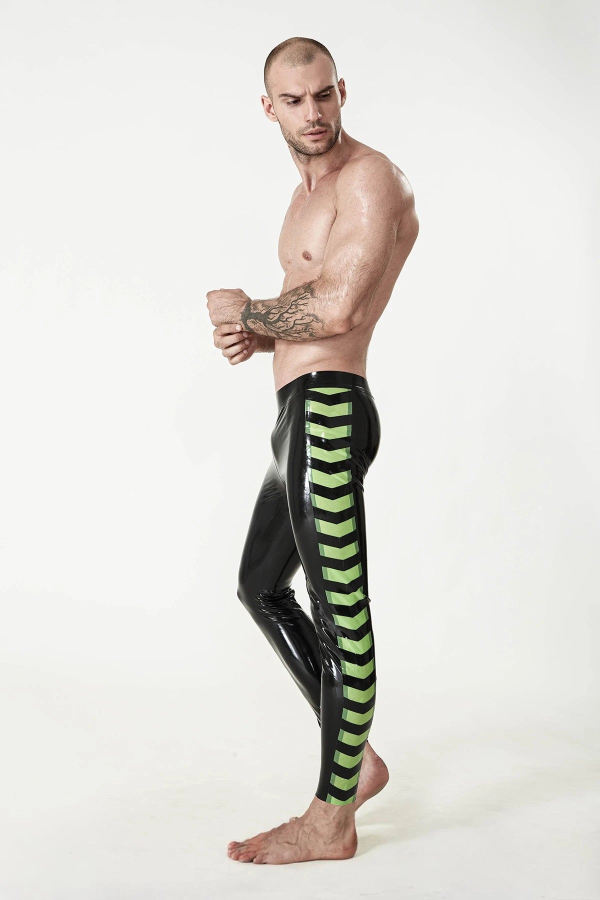 Black Male Latex 'Hazard Strips' Leggings