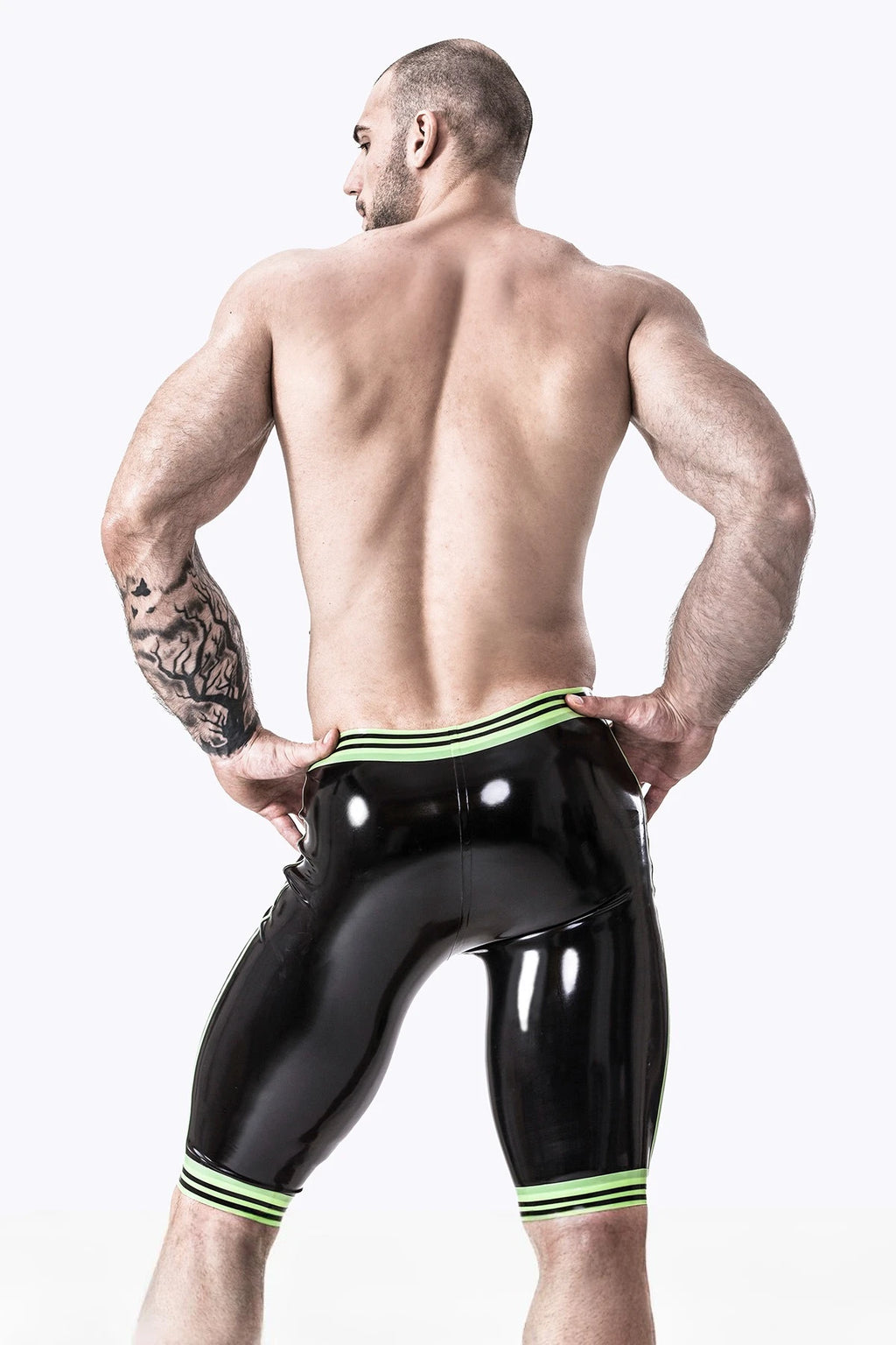 black Male Latex Pocketed Bermuda Style Shorts