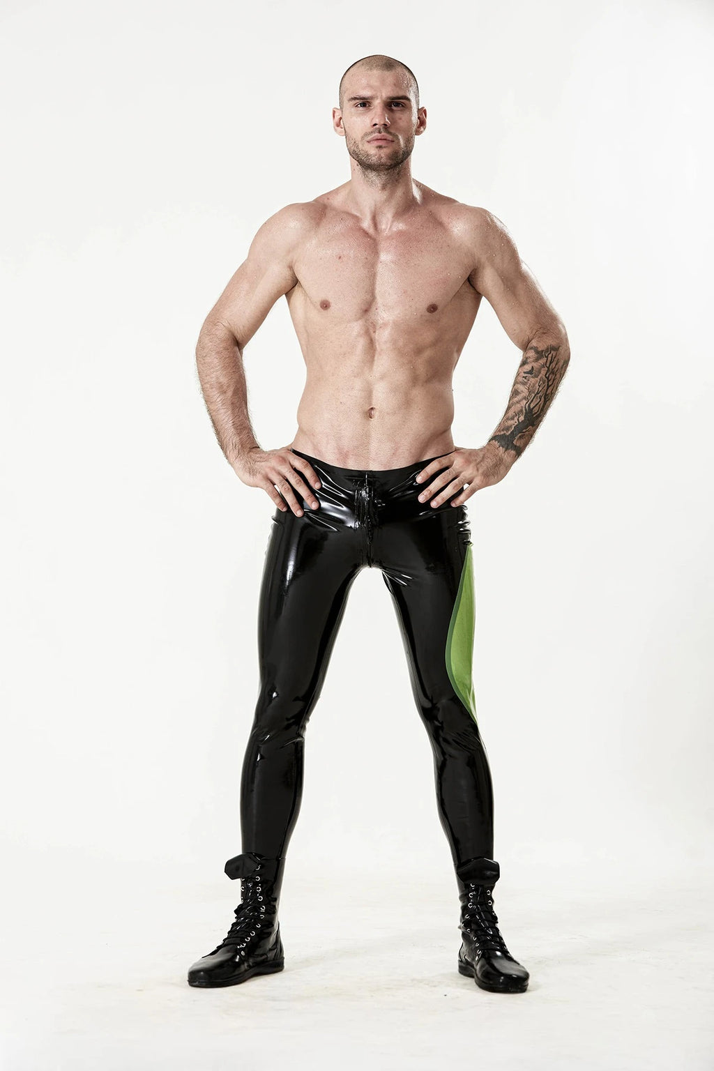 Black Male Latex 'Side-Winder' Through-Zip Leggings