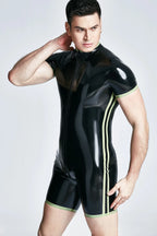 Black Male Striped Front-zip Latex Surfsuit