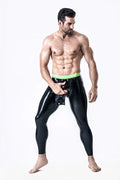 Black Male Studded & Zippered 'Codpiece' Latex Leggings