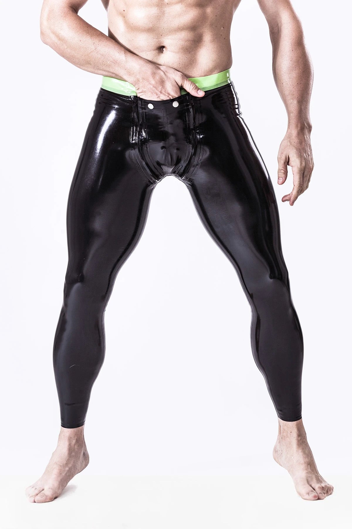 Black Male Studded & Zippered 'Codpiece' Latex Leggings