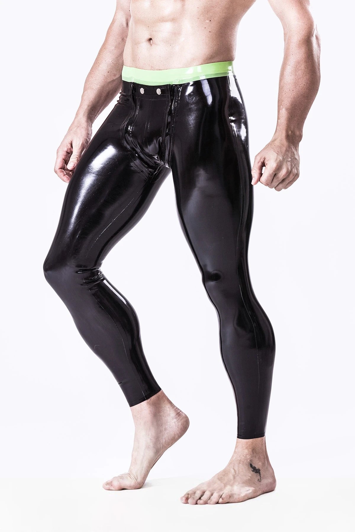 Black Male Studded & Zippered 'Codpiece' Latex Leggings