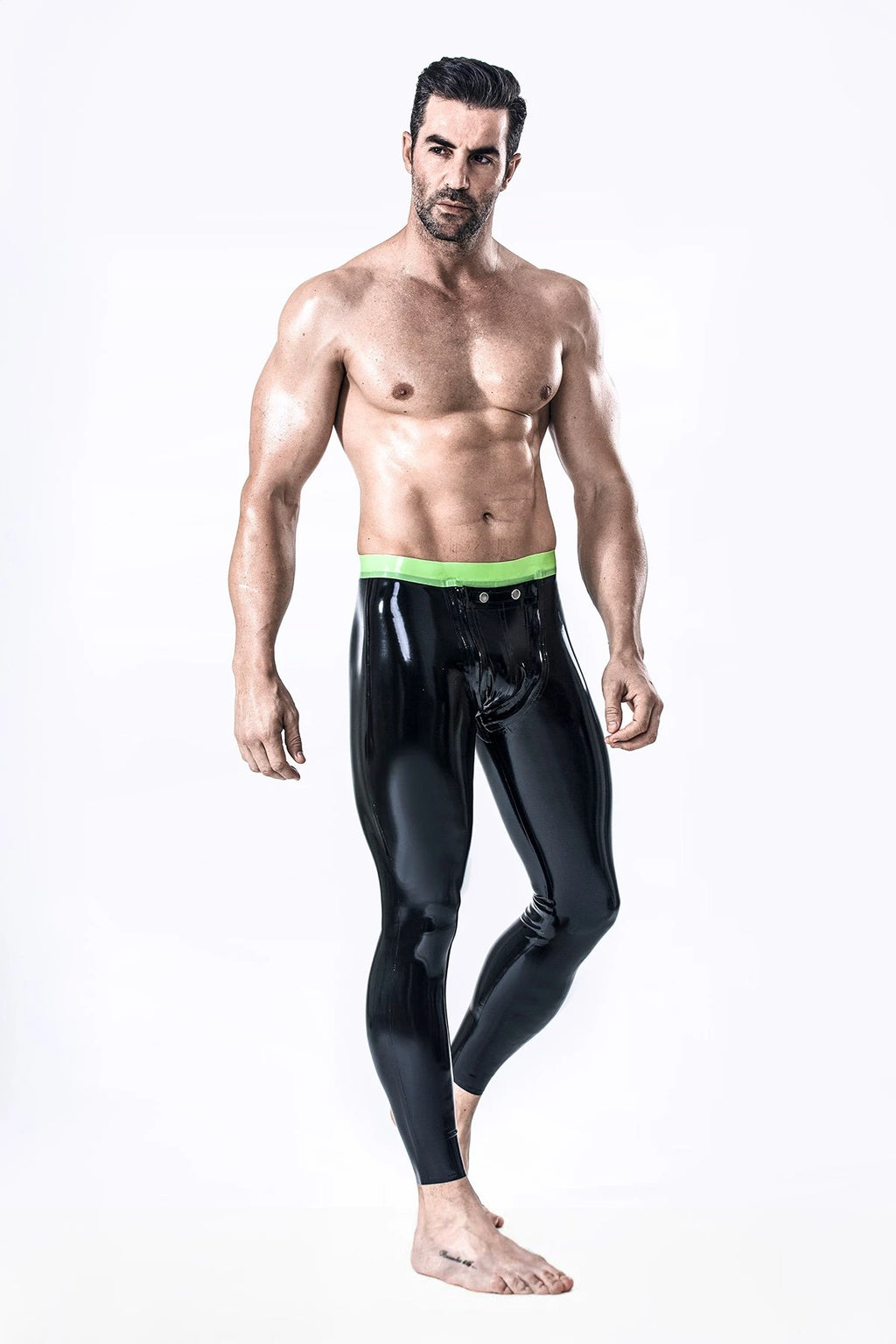 Black Male Studded & Zippered 'Codpiece' Latex Leggings