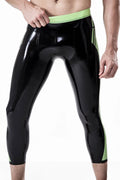 Black Male Latex Three-Quarter Gym Tights
