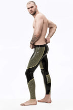 Black, trim color is Male 'Illusions' Patterned Latex Leggings