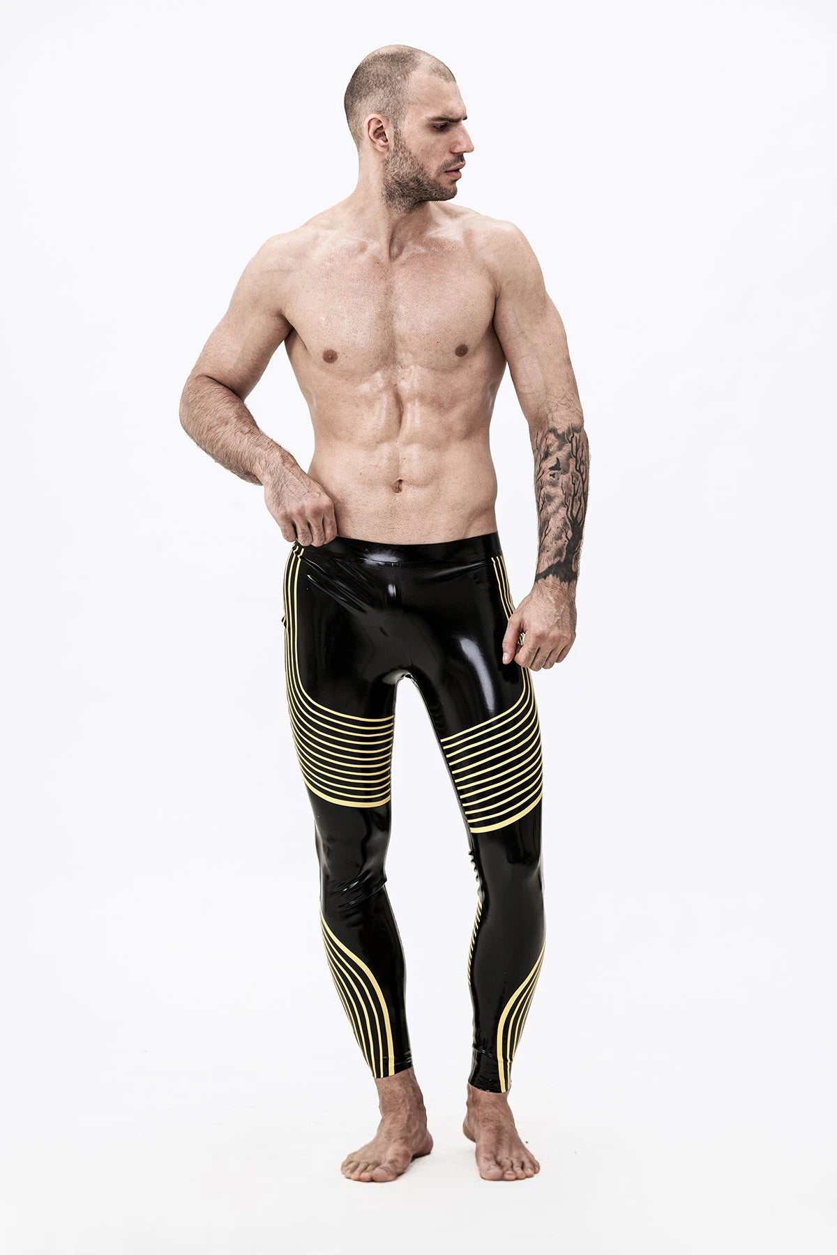 Black, trim color is Male 'Illusions' Patterned Latex Leggings