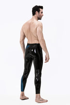 Black, trim color is Male 'Meander' Zipperless Latex Leggings