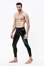 Black, trim color is Male 'Meander' Zipperless Latex Leggings