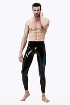 Black, trim color is Male 'Meander' Zipperless Latex Leggings