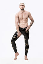 Black, trim color is Male 'Star-Spangled' Latex Leggings