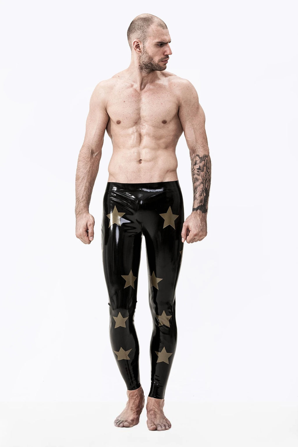 Black, trim color is Male 'Star-Spangled' Latex Leggings