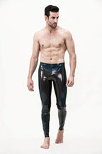 Black, trim color is Male 'Two-Tones' Latex Tights