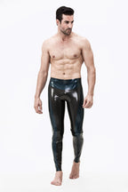 Black, trim color is Male 'Two-Tones' Latex Tights