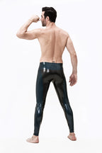 Black, trim color is Male 'Two-Tones' Latex Tights