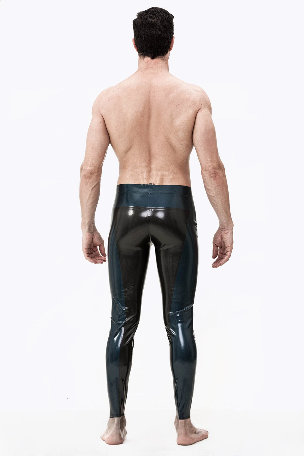 Black, trim color is Male 'Two-Tones' Latex Tights