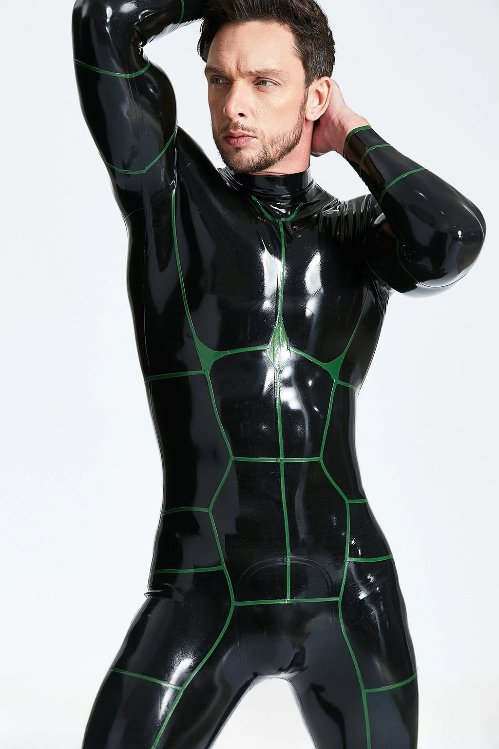 Black 'Hexagonal' Back Zip Latex Catsuit