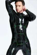 Black 'Hexagonal' Back Zip Latex Catsuit