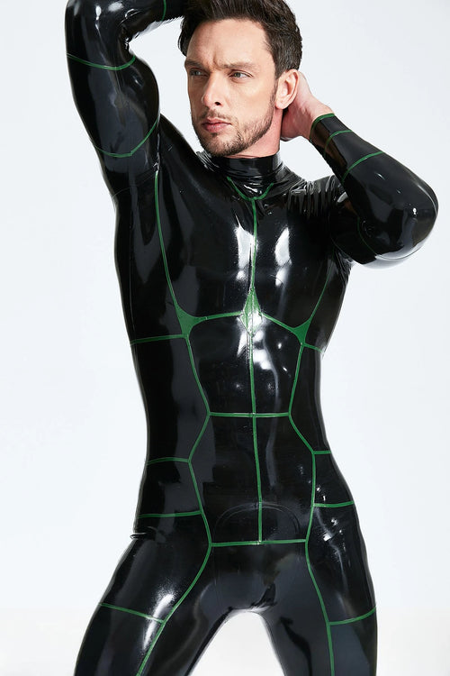 Black 'Hexagonal' Back Zip Latex Catsuit