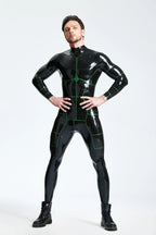Black 'Hexagonal' Back Zip Latex Catsuit