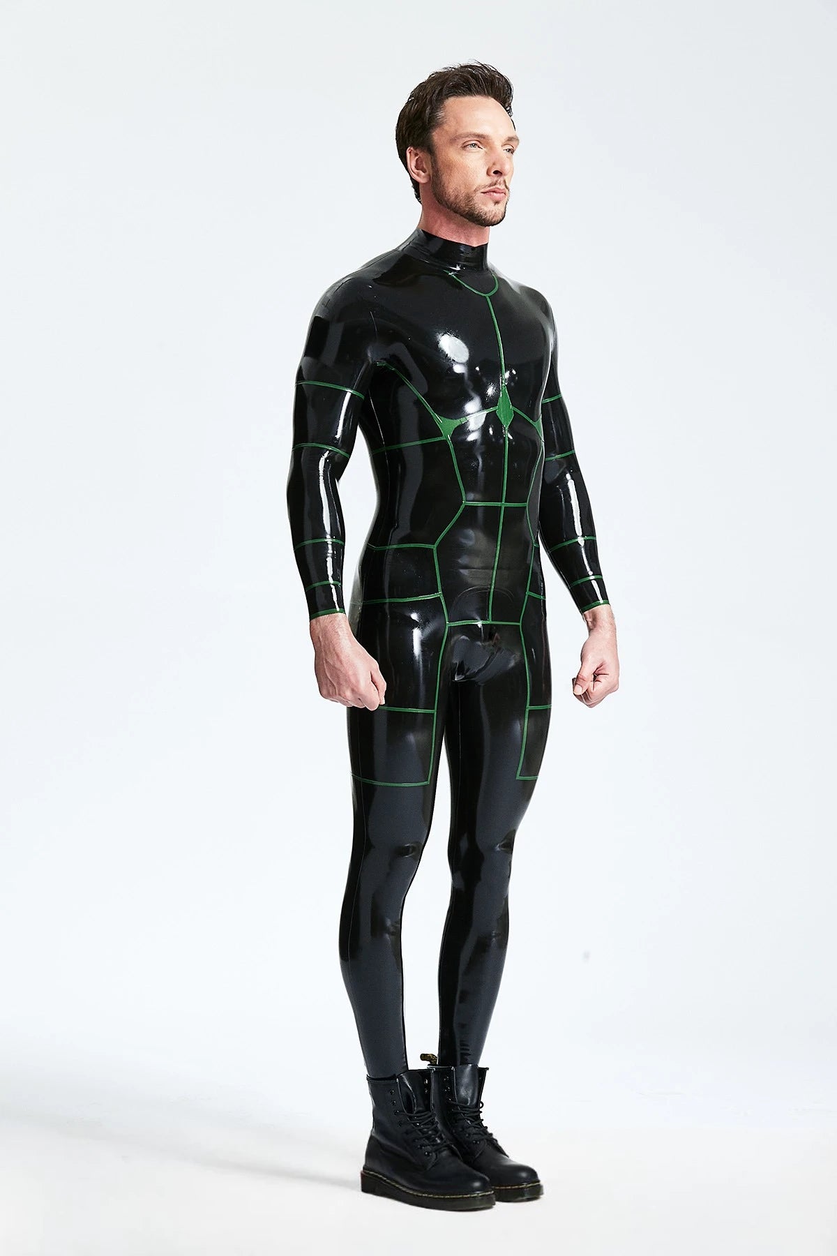 Black 'Hexagonal' Back Zip Latex Catsuit