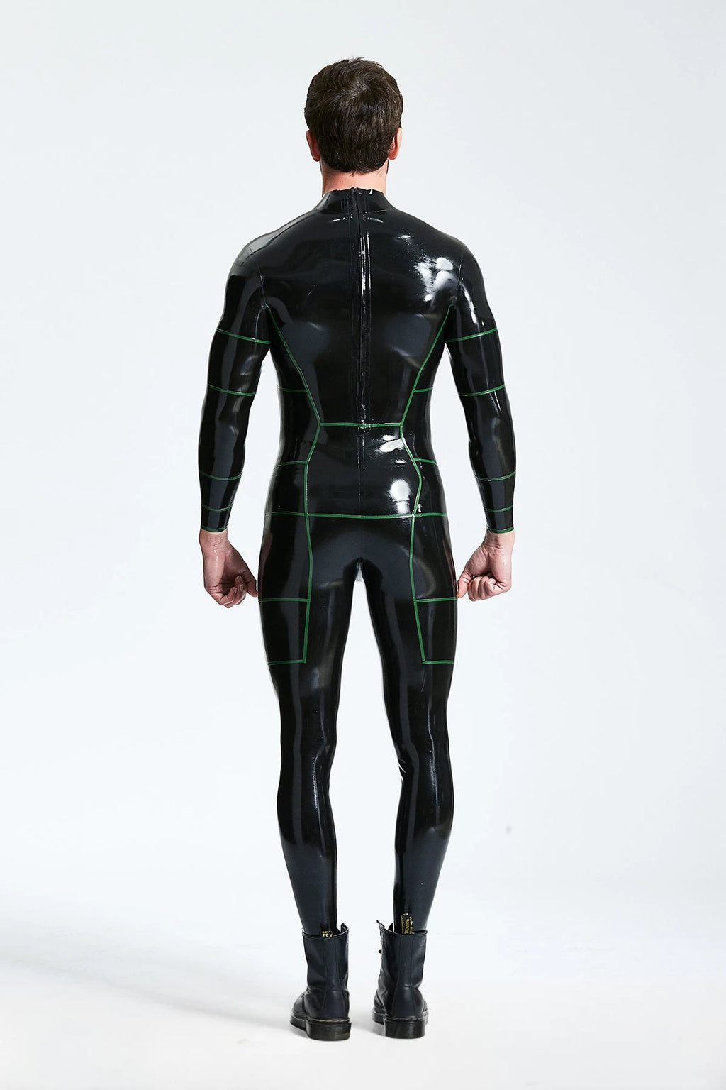 Black 'Hexagonal' Back Zip Latex Catsuit