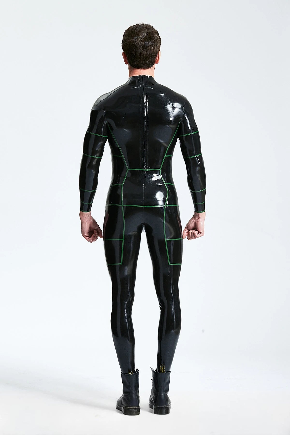 Black 'Hexagonal' Back Zip Latex Catsuit
