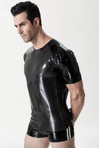 Black, trim color is Metallic Pewter Male Regular Latex Style T-Shirt