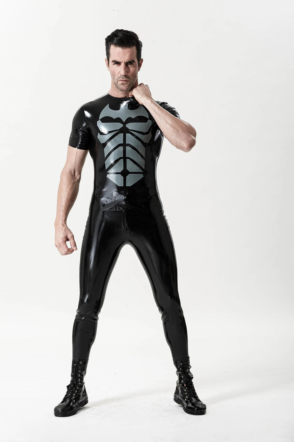 Black Male 'Batwing' Round Neck Latex T-Shirt