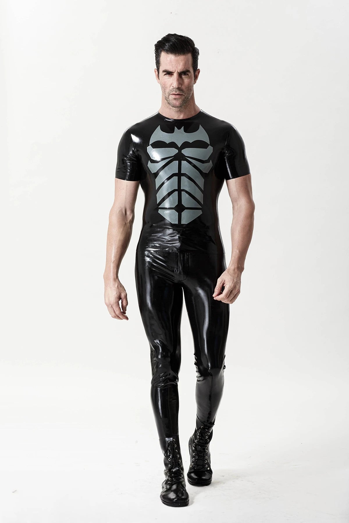 Black Male 'Batwing' Round Neck Latex T-Shirt
