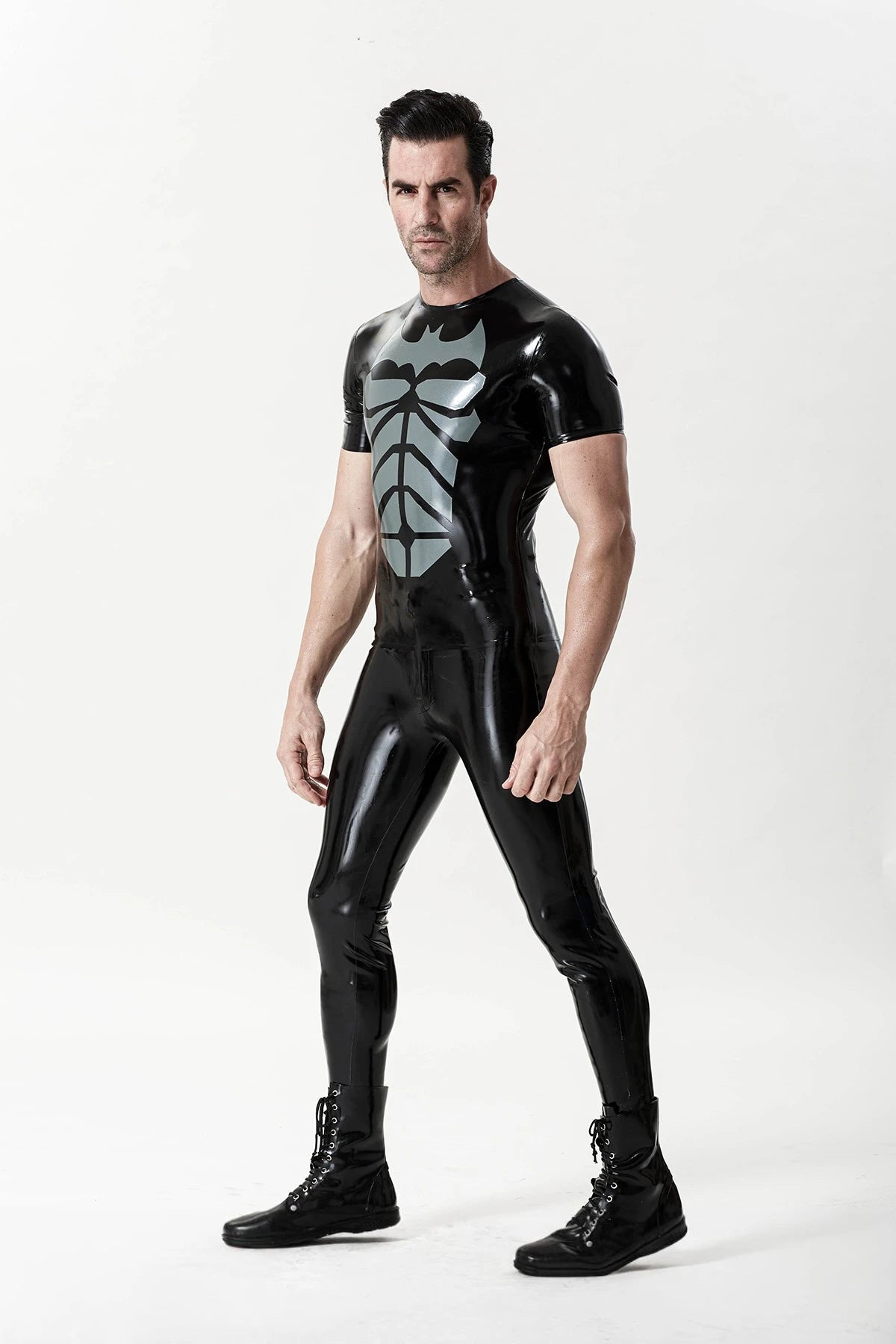 Black Male 'Batwing' Round Neck Latex T-Shirt