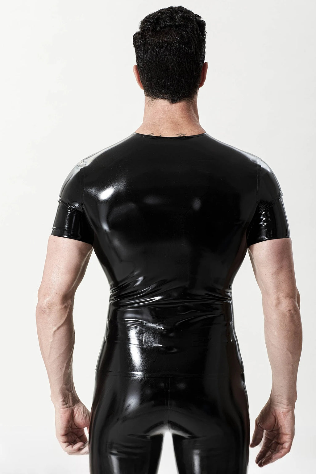 Black Male 'Batwing' Round Neck Latex T-Shirt