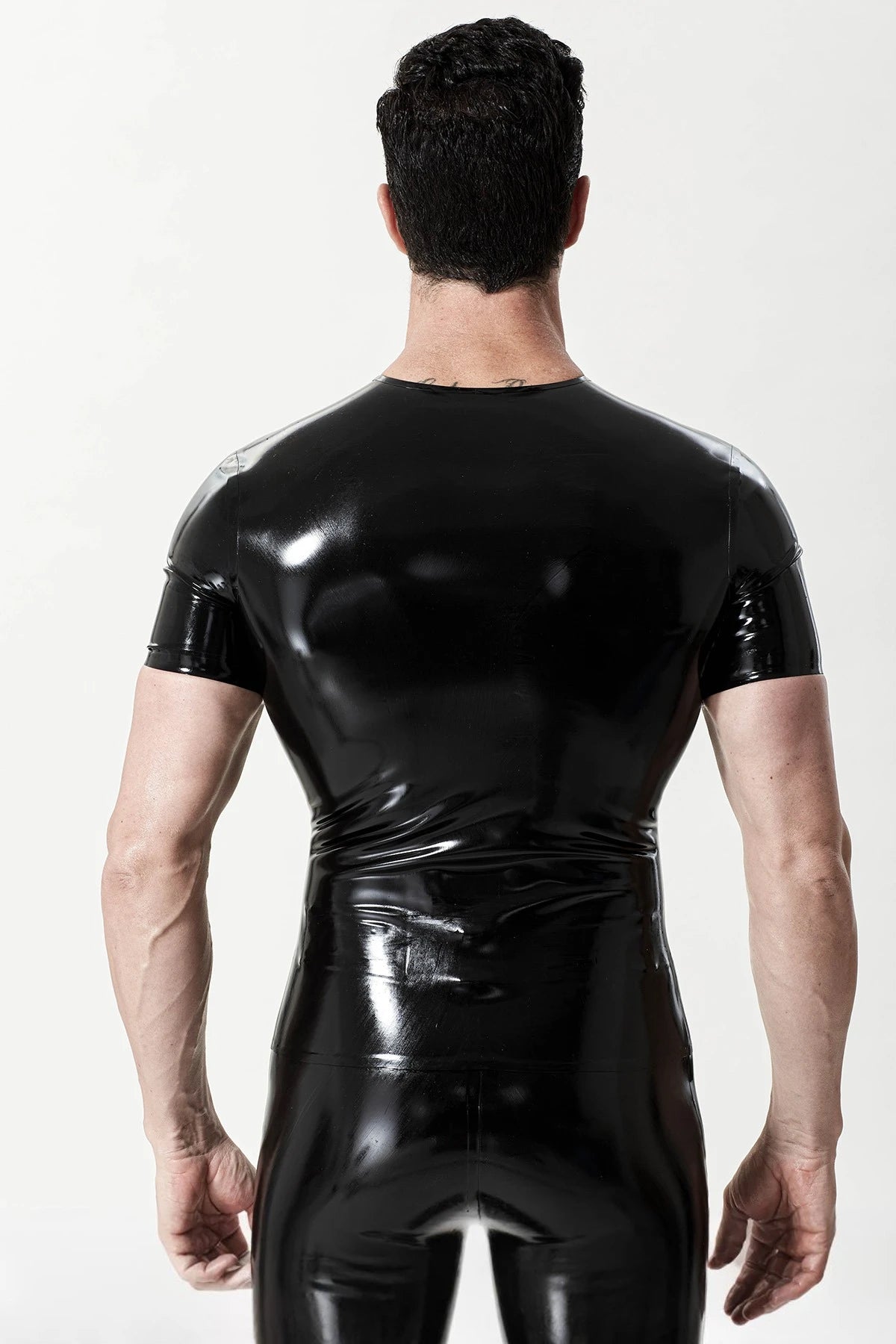 Black Male 'Batwing' Round Neck Latex T-Shirt