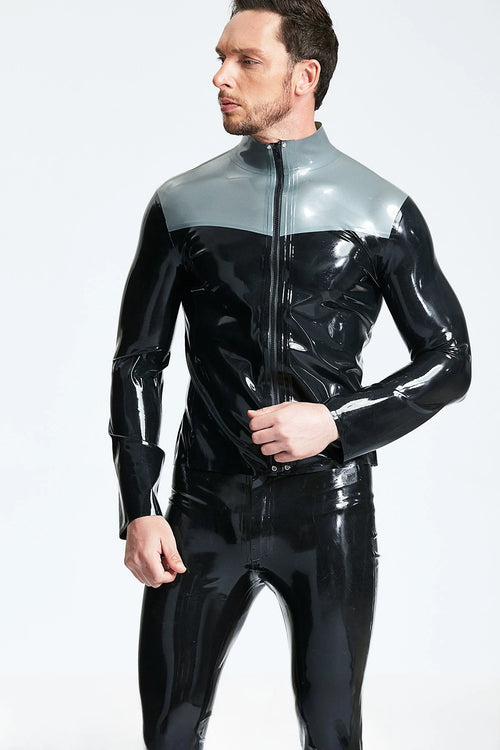 Black Male Front Zipper Casual Latex Jacket