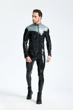 Black Male Front Zipper Casual Latex Jacket