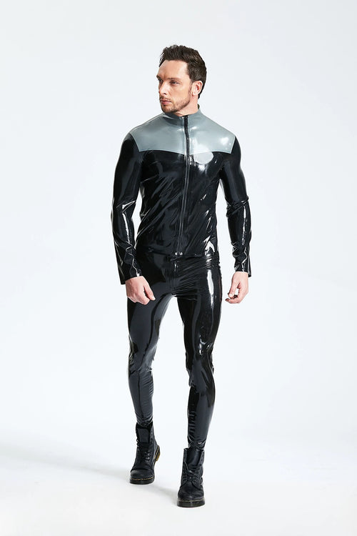 Black Male Front Zipper Casual Latex Jacket
