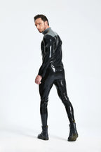 Black Male Front Zipper Casual Latex Jacket