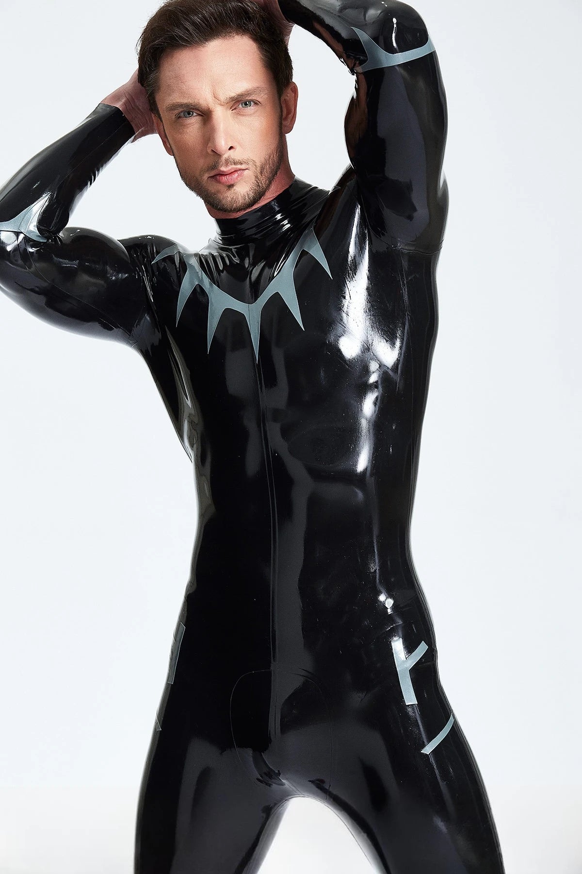 Black Male 'Shark Tooth' Look Latex Catsuit