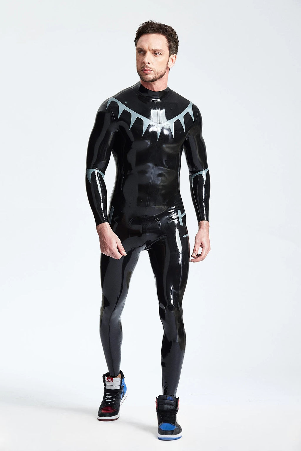Black Male 'Shark Tooth' Look Latex Catsuit