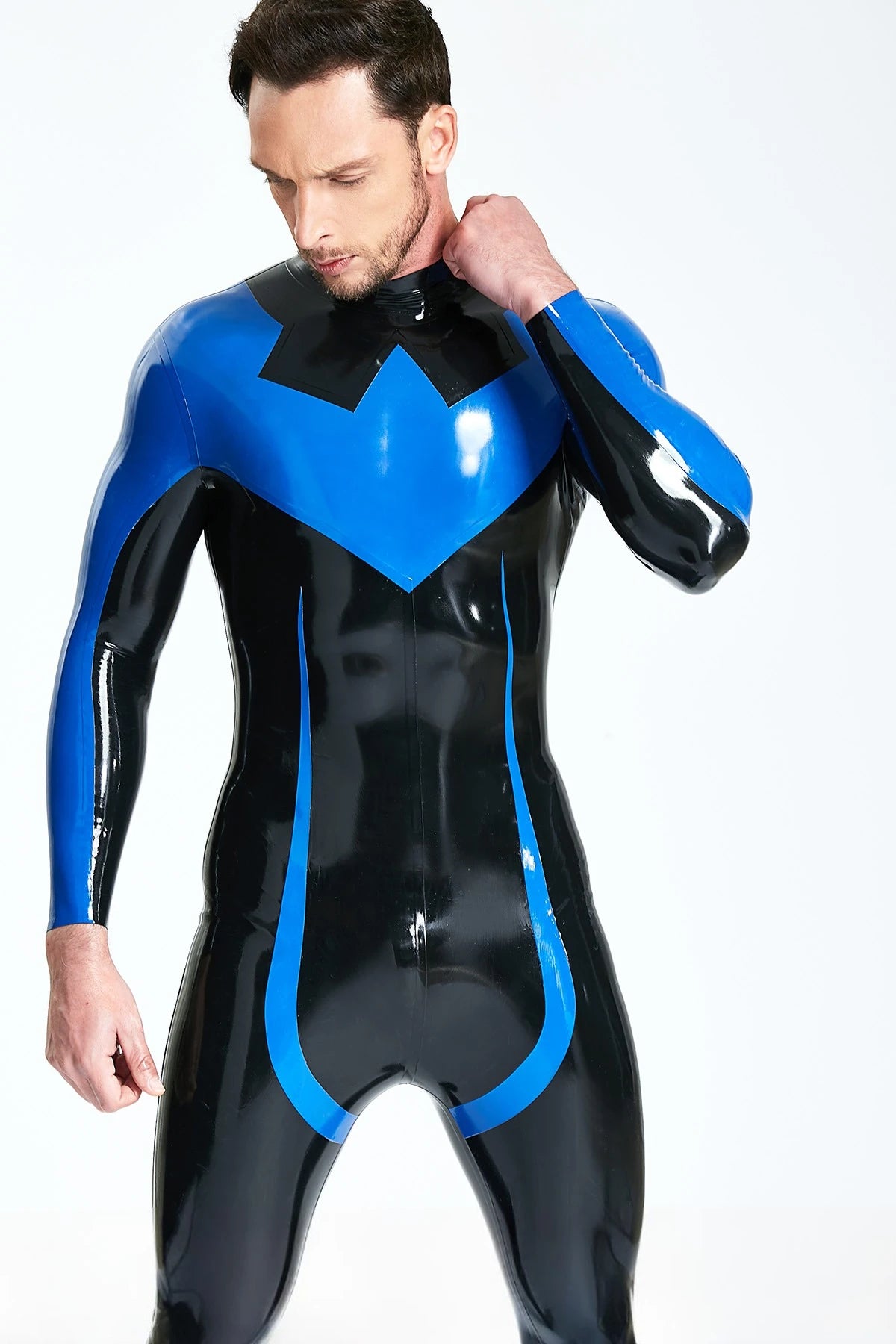 Black Male 'Nightwing' Latex Catsuit With Feet