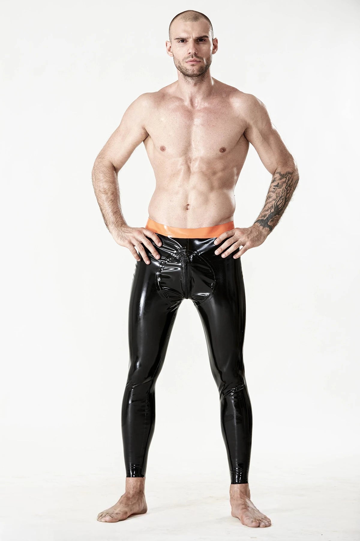 Black Male Latex Leggings With Front Zipper